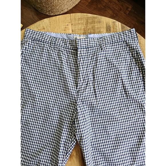 J. Crew Men’s Gingham Check 100% Cotton Flat Front Shorts Size 34 Navy Coastal - Picture 2 of 8